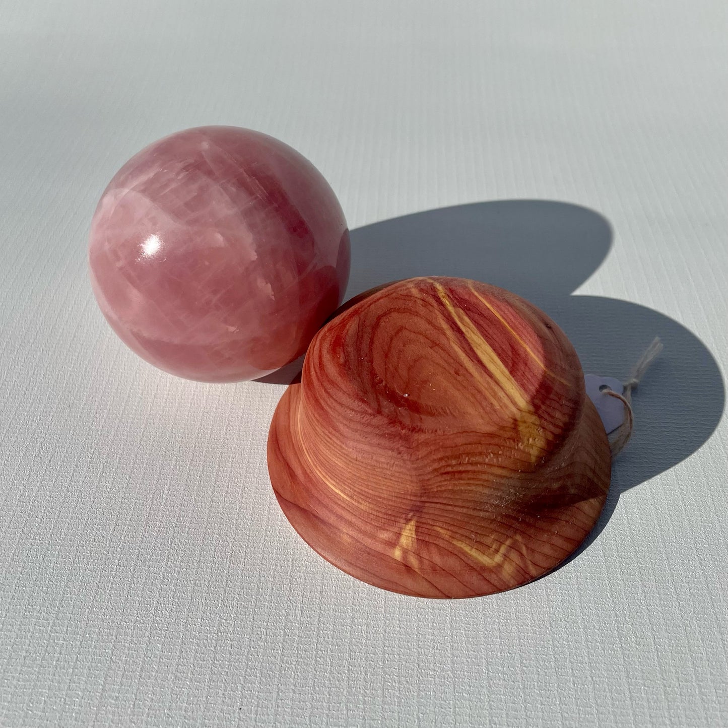 Rose Quartz Sphere with Tensor Ring Cedar Wood Stand